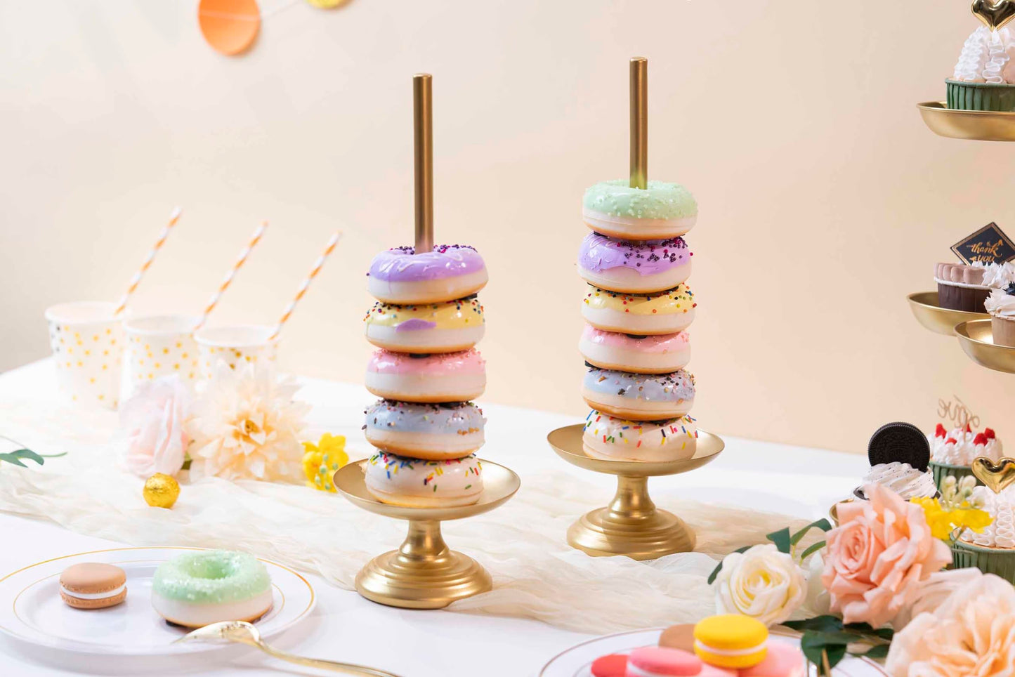 WOPARTY Donut Stand Metal 2 Pack,Display Tower for Dessert Table, Doughnut Holder for Birthday, Wedding, Baby Shower, Bridal Showers,Christmas, Party Supplies (Gold)