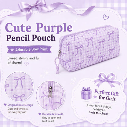 LEDAOU Cute Pencil Case for Kids Girls Boys Pencil Pouch kawaii Pen Pencil Box Bag Holder for School Students (Corduroy -Bow Purple)