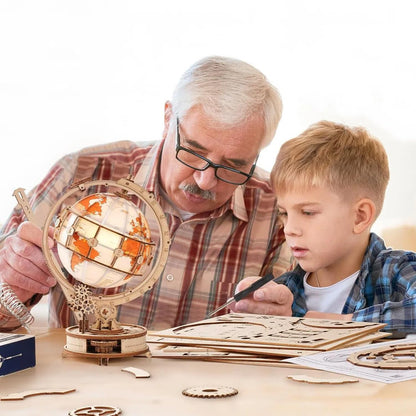 ROBOTIME 3D Wooden Puzzle for Adults- Luminous Globe ST003 - Wooden 3D Puzzles for Adults with LED Light - Globe Model Building Kit for Teens & Adults