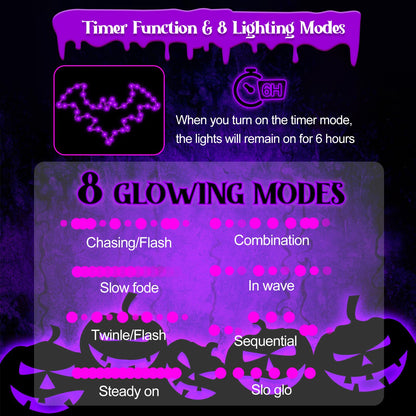 Halloween Decorations, 2 Pack Bat Window Lights, 8 Modes Battery Operated Halloween Lights with Timer, Waterproof Window Silhouette Light for Indoor Window Door Yard Party Decor