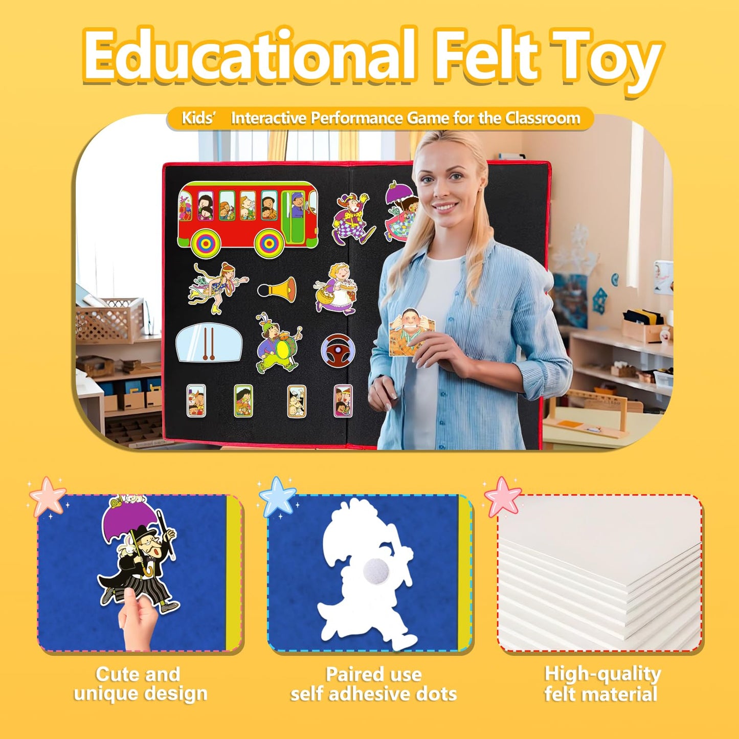 Thryvomniq Wheels on The Bus Felt Board Story Sets Kindergarten Storytelling Learning Interaction Activity Performance Props for Classroom & Family
