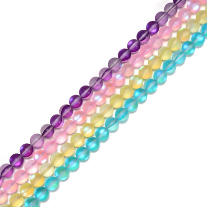 8mm Matte Aqua Blue Mermaid Aurora Crystal Glass Bead, Glitter Round Synthetic Moonstone Beads for Jewelry Making Bracelets