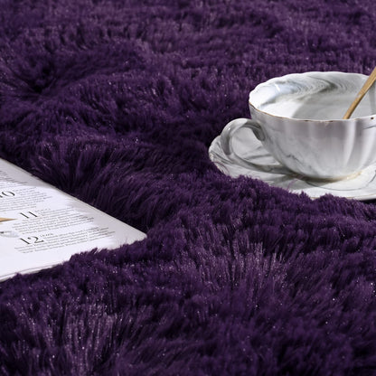 Softlife Dark Purple Area Rug for Bedroom, Fluffy Shag Plush 3x5 Rugs for Living Room Girls, Shaggy Throw Soft Fuzzy Small Kids Carpet for Dorm Bedside Ultra Cozy Non-Slip Indoor Decor