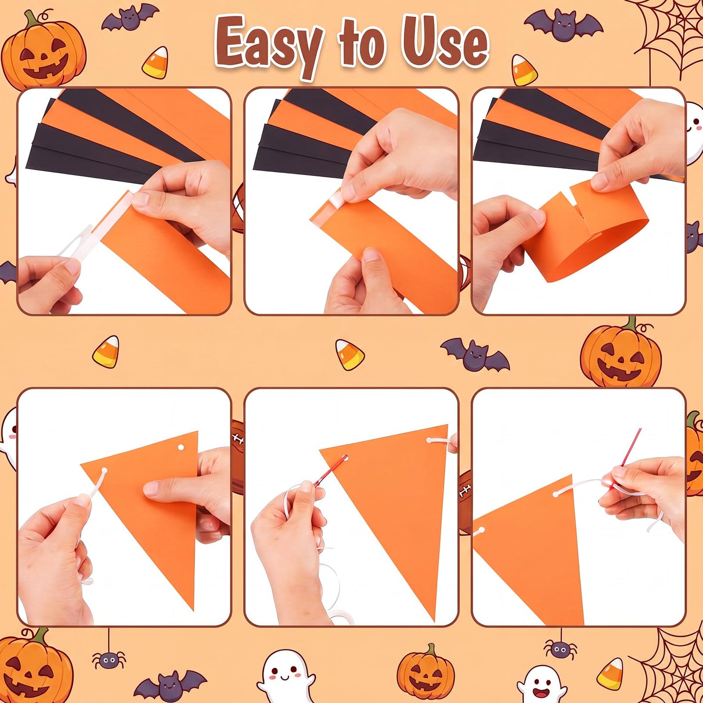 Epakh Halloween Ceiling Decorations Black and Orange Paper Chain Garland Gold Star Curtains Spider Hanging Decor Crepe Paper Streamer Banner for Halloween Party Haunted House Classroom Decor