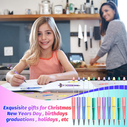 DASTTUIS 150 Pieces DIY Beadable Pen Kit – 50 Plastic Ballpoint Pens with Refills & Bags – School Supplies, Office Accessories & Decorative Items for Students & Teachers (Dreamy Soft Palette)