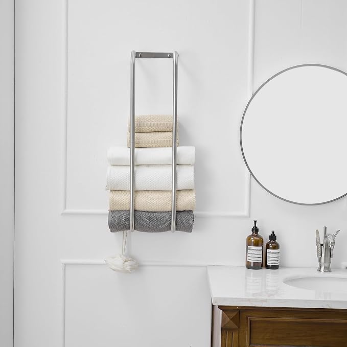 BWE Brushed Nickel Towel Racks for Bathroom, Wall Mounted Towel Rack for Rolled Towels, Bathroom Towel Storage, Stainless Steel Vertical Towel Holder, Bathroom Organizer