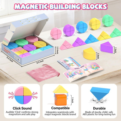 Hiwawind 40Pcs Magnetic Blocks, 1-Inch Pastel Rainbow Magnetic Cubes (Triangles & Quarter Circles), Montessori Sensory Autism Toys for Boys & Girls, Ideal for Kids Ages 3+