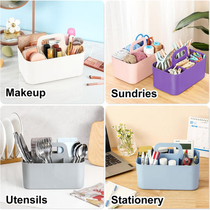 Multiuse Caddy Organizer with Handle, Portable Divided Plastic Tote Bin - Art Craft, Stationary Pen Marker Crayon, Makeup Hair Supplies Storage - Bathroom, Classroom, Dorm, Office, Desk Holder -Purple
