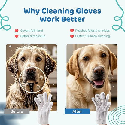Pet Glove Wipes for Dogs & Cats with Coconut Scent, No Rinse Full Body Cleaning Large Gloves (9.84 x 9.05 inch), Gentle Grooming for Paws Face Ears Eyes Coat, Alcohol Free, 20 Pack