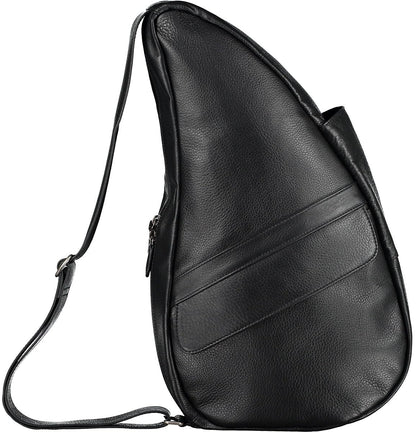 AmeriBag 19" Full-Grain Leather Healthy Back Bag Ergonomic Crossbody Sling for Everyday Use, Travel & Walking Comfort (Black)