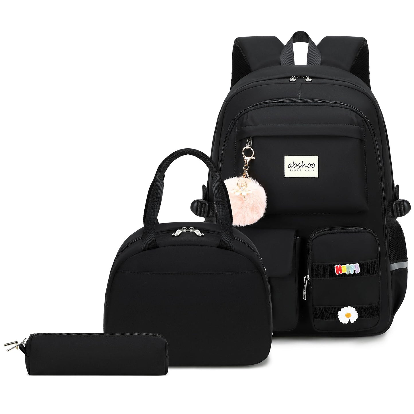 abshoo School Backpack for Girls Bookbag with Lunch Bag Teen Girls School Bag Travel Daypack (Black)