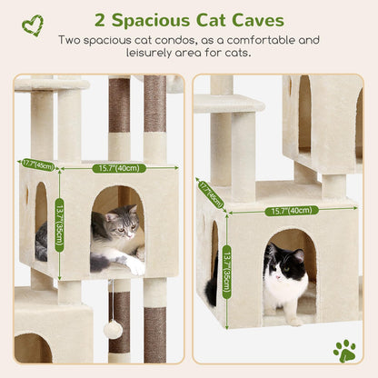 Globlazer Cat Tower for Indoor Cats, Heavy Duty Cat Trees for Large Cats Adult Big Cats Maine Coon Cat Tree Tower with Scratching Post, Extra Large Top Perch, Cat Condos, F61, Beige, 61inch