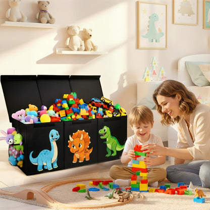 Extra Large Collapsible Toy Box Chest, Sturdy Dinosaur Toy Storage Organizer with Lids, 40"x16"x14", Toy Box for Boys Girls, Cute Kids Bin Baskets for Living Room, Playroom, Nursery, Bedroom, Black