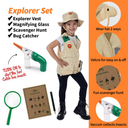 Born Toys 3-in-1 Toddler Dress Up Clothes for Boys & Girls Ages 3-7, Gardener, Farmer, Explorer or Safari Outfit, Pretend Play Career Outdoor Adventure Set, Washable Costumes for Kids, Gift Ready Set