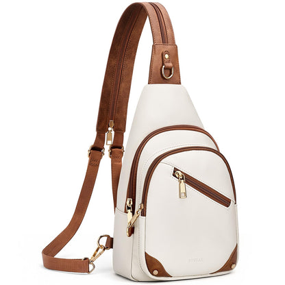 SYTRAH Anti Theft Sling Bag for Women, RFID Crossbody Purses Convertible Sling Backpack, Cross Body Purse Chest Bag for Travel Daily Use Beige Brwon