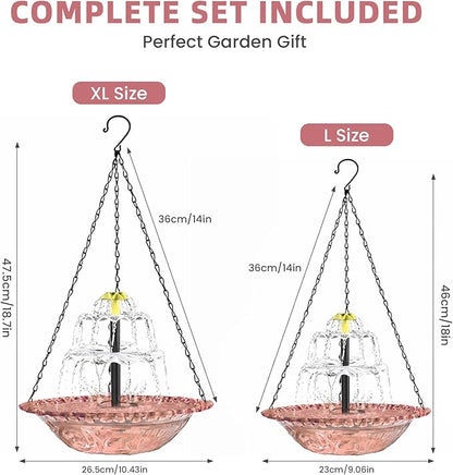 Solar Fountain for Bird Bath, Hanging Cascade Water Feature for Outdoor Garden & Yard Decor, Creates a Relaxing Flow that Attracts Birds (Pink(XL))