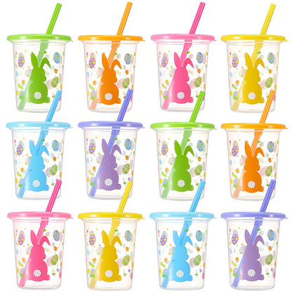 Nuanchu Cute Easter Plastic Cups with Lids and Straws Color Cups Reusable Tumbler with Lid and Straw for Coffee Cold Drinking Travel Parties(Innovative Color,12 Pcs)