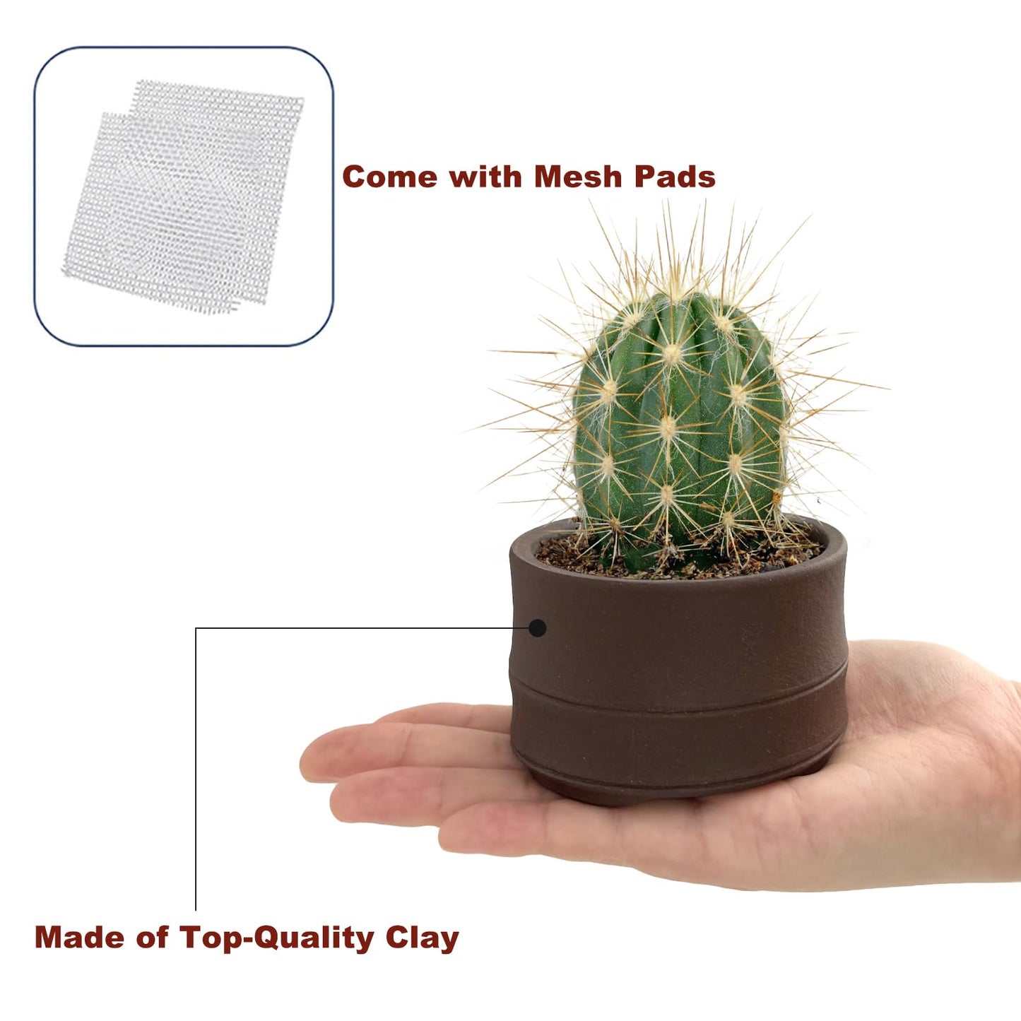 Bonsai Planter 2 pc 3.0" + 4.1" Unglazed Round Ceramic Succulent Pots Set