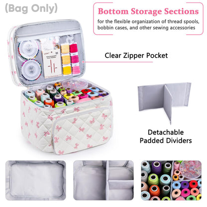AMOIGEE Double-Layer Sewing Organizer Storage Bag with 2 Detachable Pouches, Large Quilted Sewing Basket for Supplies & Tools, Portable Travel Sewing Kit Case, Gift for Mom(Bag ONLY)