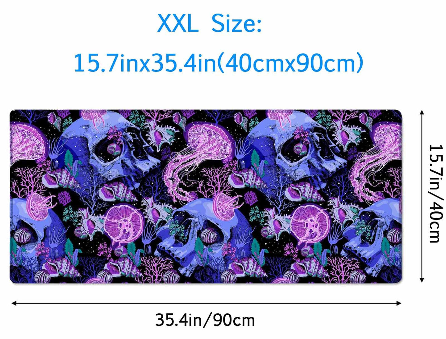 Mouse Pad Gaming, Large XXL Mouse Pads, Non-Slip Rubber Base Mousepad, Keyboard Mouse Mat Desk Pad with Stitched Edges, 35.4x15.7 inch Bright Psychedelic Skulls