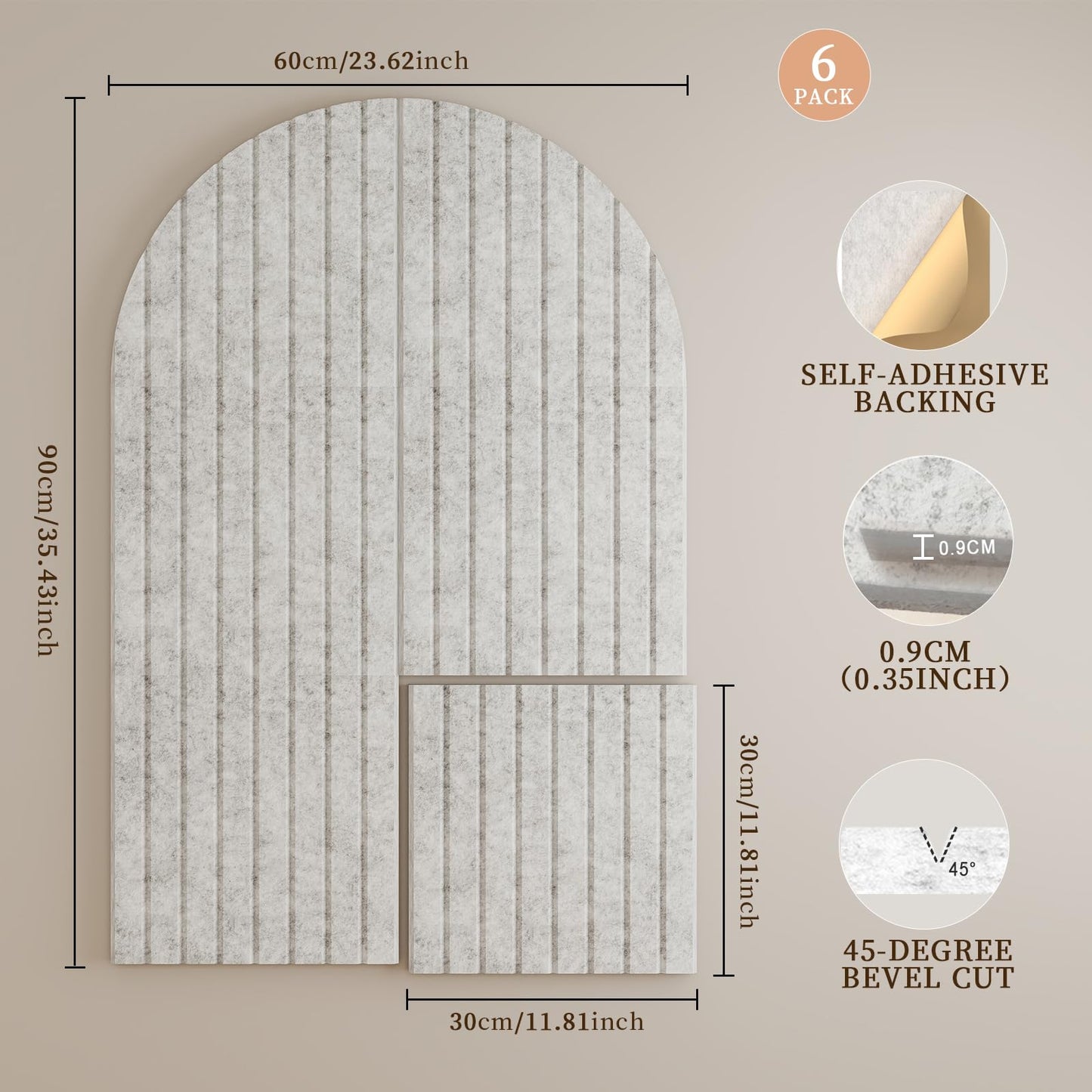 JBER Large Arched Felt Bulletin Board 36" x 24" - 6 Pack Felt Wall Tiles, Cork Board Alternative to Use in Office & Home Decor, Classroom Decor, Vision Board to Display Your Photos(Silver Gray)