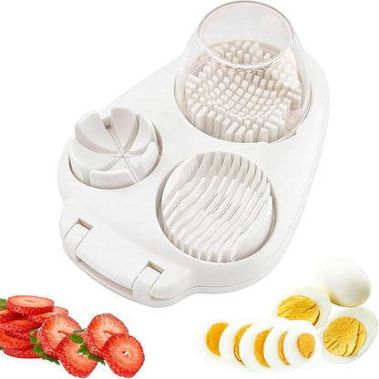 Egg Slicer for Hard Boiled Eggs, 3-in-1 Dicer with Multiple Cutting Modes, Egg Slicer Kitchen Gadget for Strawberry, Grape, Cherry(COLOR:White)