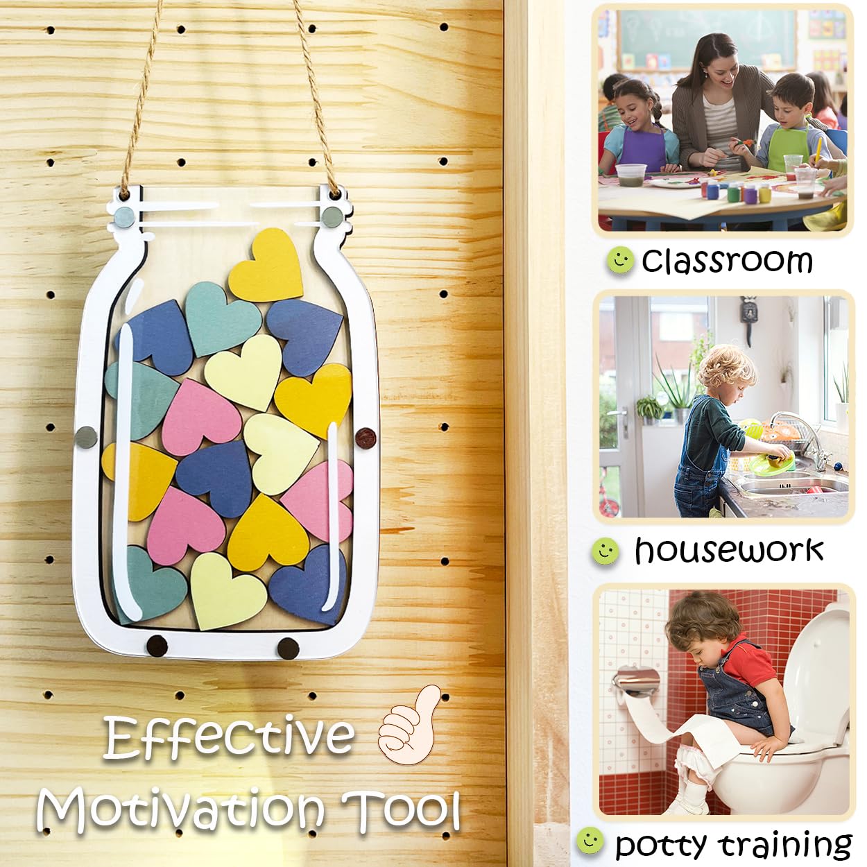Magnetic Reward Jar for Kids, Classroom Reward System, Star Reward Jar, Incentive Good Behavior Responsibility Chart, Potty Training Rewards, Behavior jar for Boys Girls (Heart)