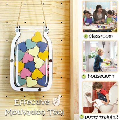 Magnetic Reward Jar for Kids, Classroom Reward System, Star Reward Jar, Incentive Good Behavior Responsibility Chart, Potty Training Rewards, Behavior jar for Boys Girls (Heart)