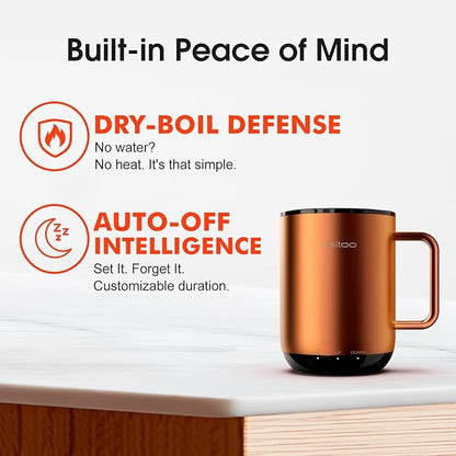 Vsitoo S3 Plus 14oz Heated Coffee Mug - Temperature Control Smart Mug with Mug Warmer, Auto-Sensing AI Heats Drinks to 120-150°F Hands-Free.Ideal for Home/Office/Gifts，Copper