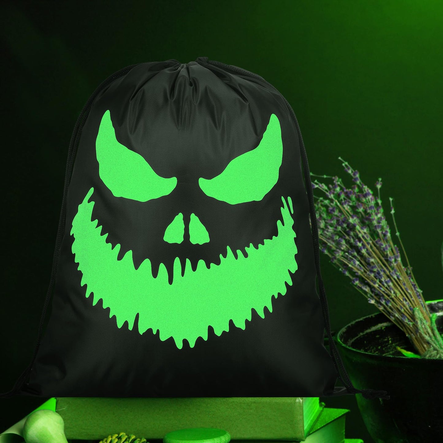 Kingdder 2 Pcs Halloween Glow in The Dark Ghost Bag 16.5 x 13.4 Inch Treat Bags with Drawstrings Cloth Candy Sack Luminous Reusable Tote Bags for Halloween Party Favors Supplies Gift (Fierce)