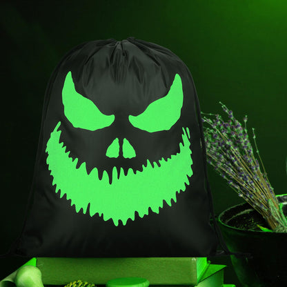 Kingdder 2 Pcs Halloween Glow in The Dark Ghost Bag 16.5 x 13.4 Inch Treat Bags with Drawstrings Cloth Candy Sack Luminous Reusable Tote Bags for Halloween Party Favors Supplies Gift (Fierce)