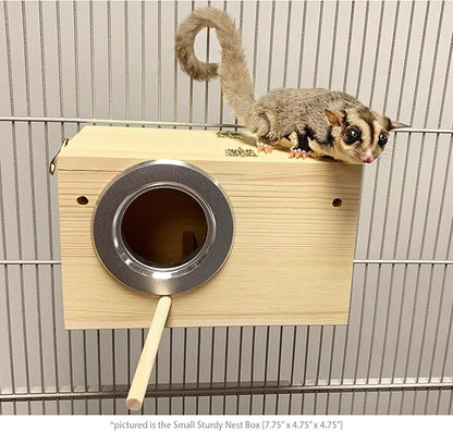 Sturdy Nest Box (S) - Cage Attachment, Hinged Lid, Perching Ledge - for Sugar Glider, Squirrel, Rat, Finch, Parakeet, Lovebird, Parrotlet, Lovebird, Canary, Cockatiel, Other Birds & Small Pets