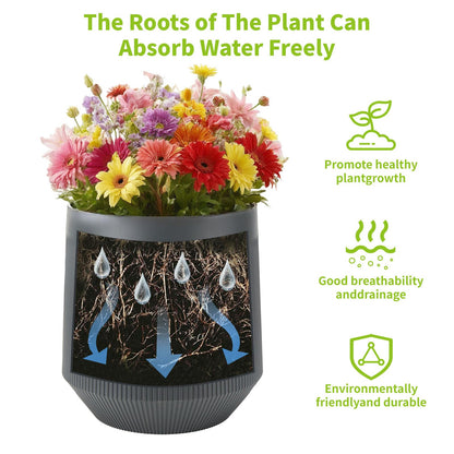Yaghpy Plant Pots，Set of 2 Plastic Large Pots for Indoor Plants,Flower Pots Outdoor Planters with Drainage Hole and Seamless Saucer,(Gray 12Inches)