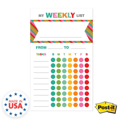 Bright Cheerful Weekly Chore Chart / 6" x 10" Sticky Note Fill-in Task List/Homeschool Task Assignment List