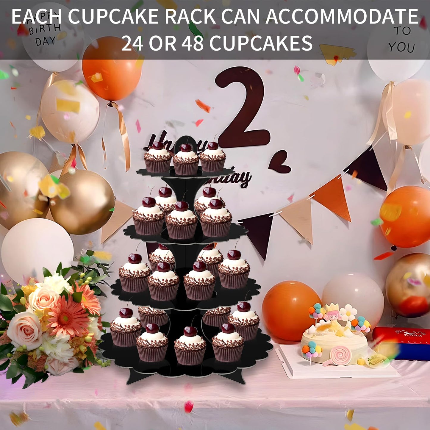 Humlindo 4-Tier Round Black Cupcake Stand, 2 Pack – Elegant Dessert Display for Weddings, Parties, Birthdays