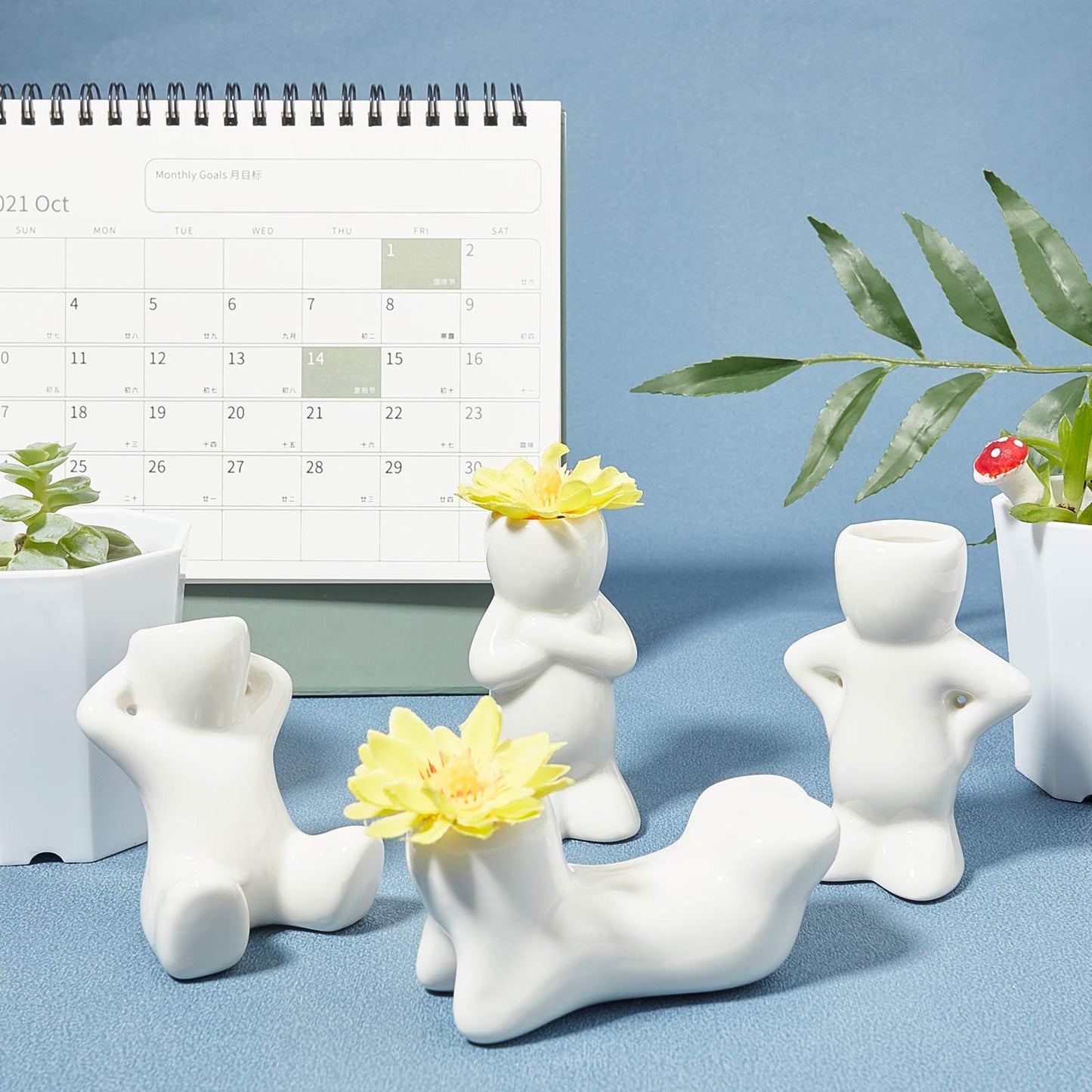 AHANDMAKER Mini Ceramic Air Plant Stand Holder, 4 Pcs Porcelain Doll Shape Plant Pots, Different Shape Ceramic Doll Tillandsia Airplant Container Pot for DIY Planting Home Office Decoration Supplies