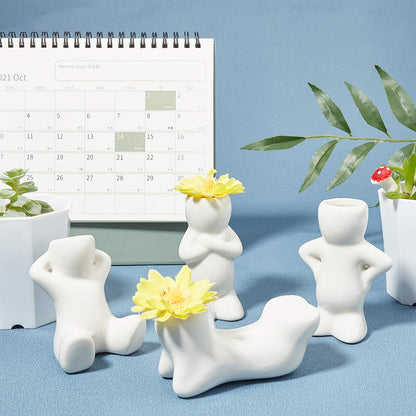 AHANDMAKER Mini Ceramic Air Plant Stand Holder, 4 Pcs Porcelain Doll Shape Plant Pots, Different Shape Ceramic Doll Tillandsia Airplant Container Pot for DIY Planting Home Office Decoration Supplies
