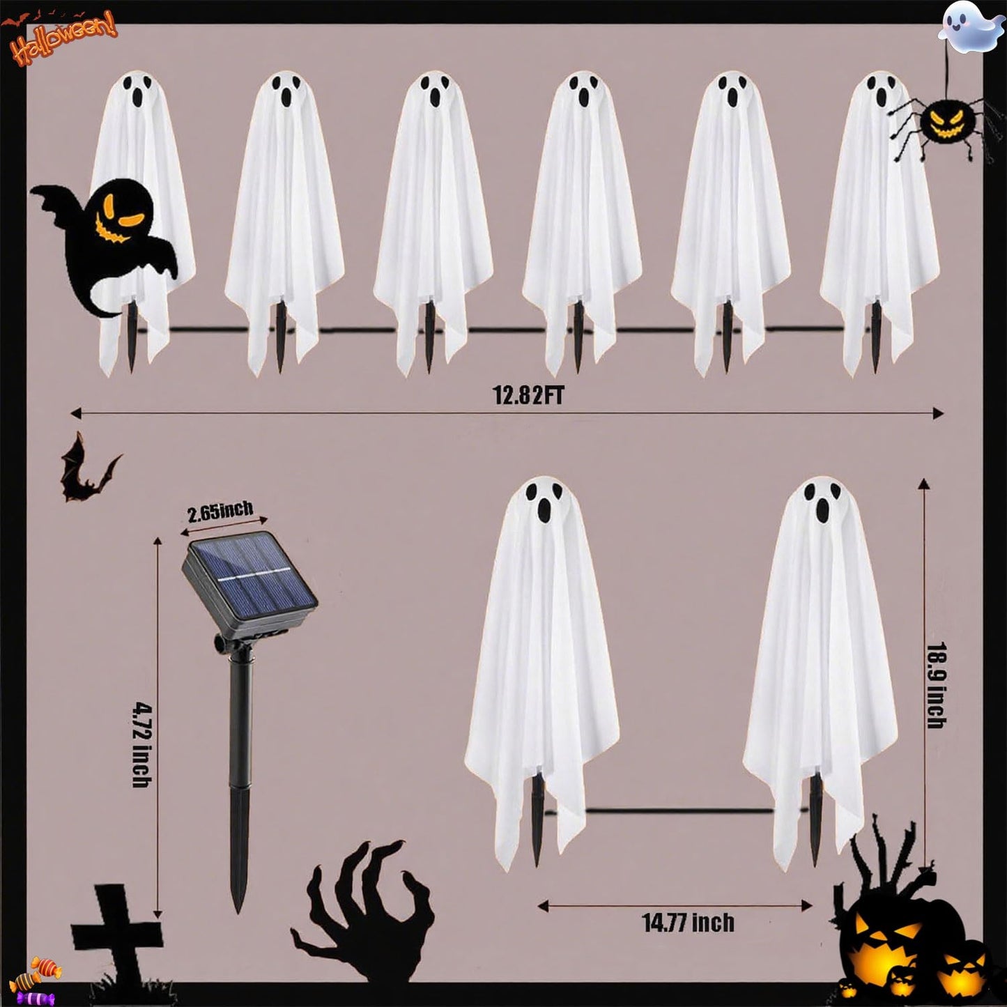 6 in 1 Halloween Decorations Outdoor, Solar Ghost Pathway Lights, Waterproof, LED Light Up Spooky Ghost Decor for Front Door Porch Garden Yard Lawn Patio Halloween Party