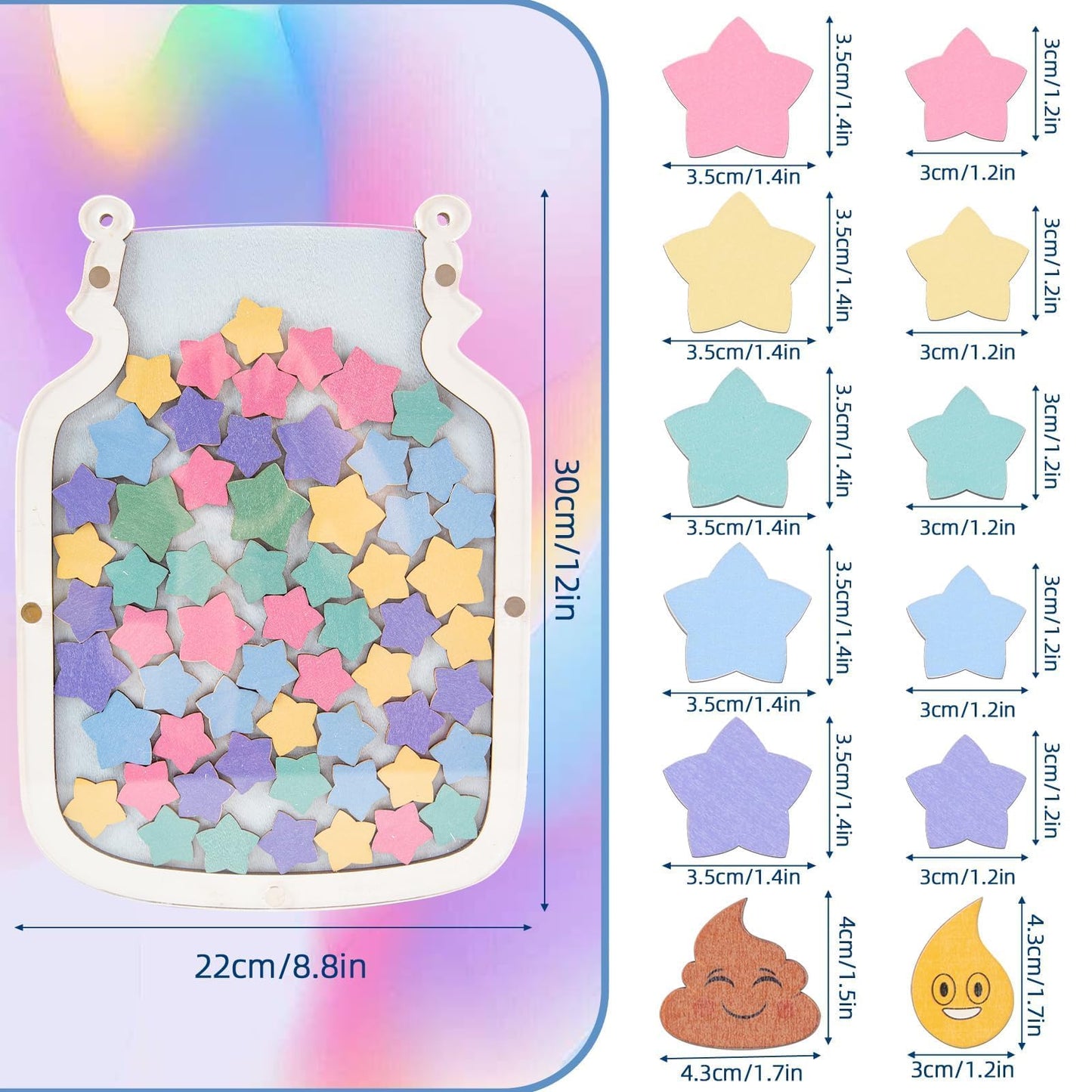 102 PCS Stars Reward Jar for Kids Large Reward Chart for Toddlers Reward System Behavior Chart for Kids Back to School 9.84" X 13" Incentive Jar for Boys Girls Class Students Behavior Management Tools