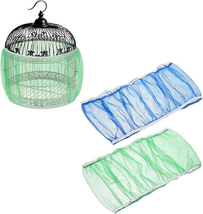Bird Cage Seed Catcher, Bird Cage Net Cover Seeds Guard, Universal Birdcage Accessories, Blue/Green, Circumference 55.1"-70.9", Height 11.8" for Parrot Cockatiel Enclosures