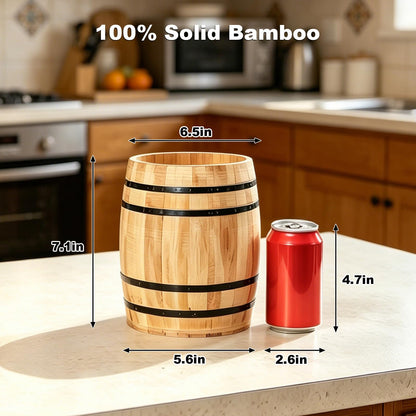 Catheralysia Light Brown Wooden Utensil Holder, Solid Wood Barrel Shaped Kitchen Utensil Crock, Farmhouse Style Kitchen Storage Bucket, Countertop Cooking Tool Organizer for Home Decor & Gift