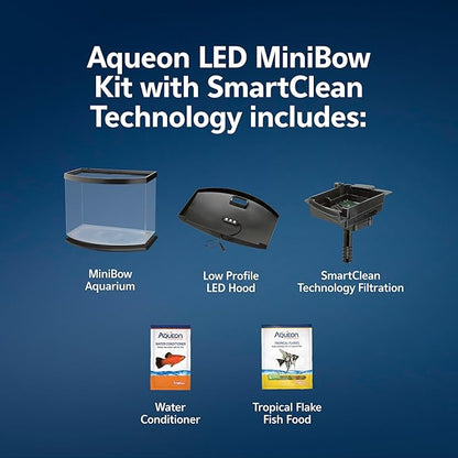 Aqueon LED MiniBow Small Aquarium Fish Tank Kit with SmartClean Technology, Black, 5 Gallon