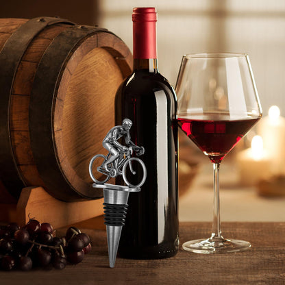 LKKCHER Cycling Wine Stopper, Bicycle Wine Gifts Father Day Gifts Christmas Gifts Birthday Gifts for Men Cyclist, Bottle Stoppers for Wine Champagne, Dark Silver with Gift Box