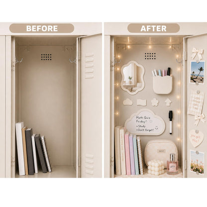Svartur Magnetic Locker Accessories Set - Locker Mirror, Dry Erase Whiteboard, Magnetic Pen Holder & Cute Magnets, Aesthetic School Locker Decor for Girls, Locker Organizer Kit, White