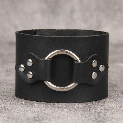 Jeilwiy Mens Cuff Bracelet Punk Rock Bracelets Black Leather Bracelet for Men Women Plain Punk Leather Snap Bracelets