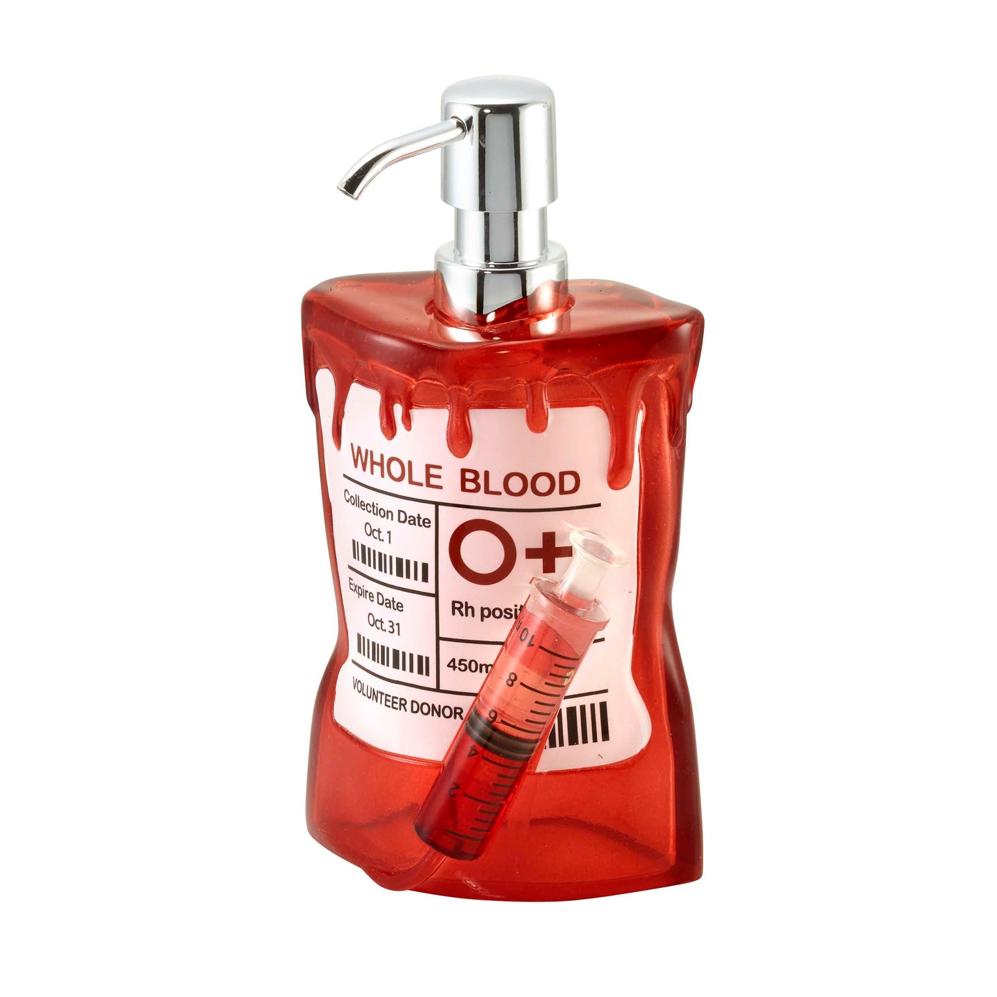 Avanti Linens – Soap Dispenser, Decorative Lotion Pump for Bathroom or Kitchen Countertop, Hand Painted Resin Halloween Decor (Blood Bag)