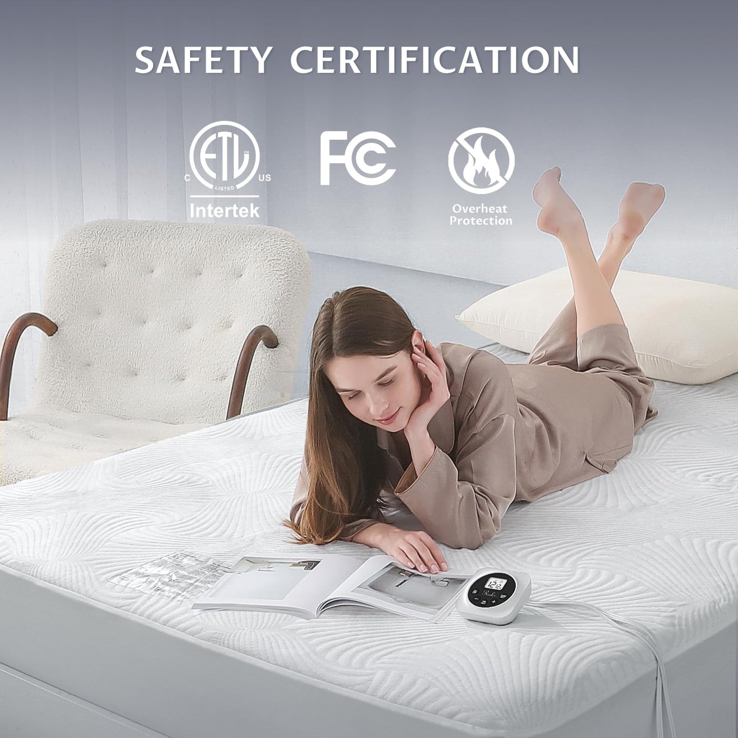 King Size Electric Heated Mattress Pad - Bed Warmer with Memory & Preheat Functions, 12 Heat Settings Dual Control for 1-12 Hours Auto Off, Lighted Button