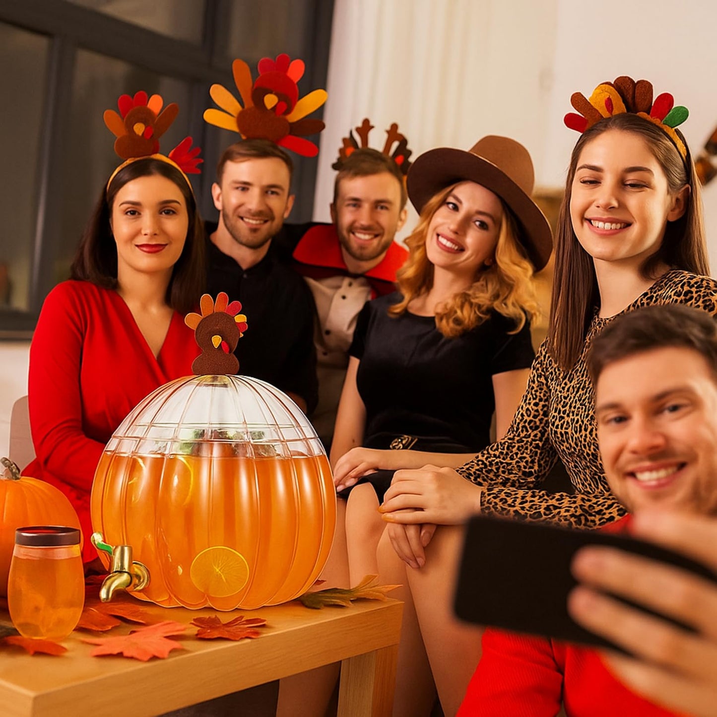 Potchen 1.3 Gallon Thanksgiving Pumpkin Drink Dispenser with 4 Clear Plastic Cups Pumpkin Shaped Drink Dispenser Fall Harvest Kitchen Decoration with Spigot for Halloween Autumn Party Supplies
