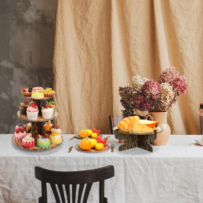 Sawysine 7 Pcs Woodland Cupcake Stand Set Woodland Baby Shower Decorations 3 Tier 2 Wooden Cupcake Stand 1 Rustic Cake 4 Rectangle Serving Tray Birthday Western Camping Hunting Supplies(Circle)