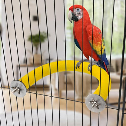 Rypet U Shape Parrot Perch Stand Toy for Paw Grinding Clean Stick Exercise, Rough-Surfaced Quartz Bird Perch Standing Cage Accessories for for Small Parakeets Cockatiels Conures Macaws (Yellow L)